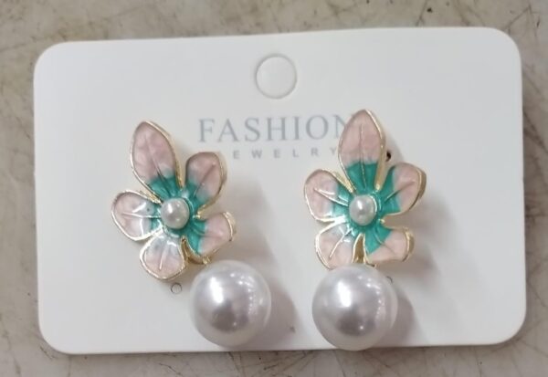 Flower Design Earring For Women Blue And Pink