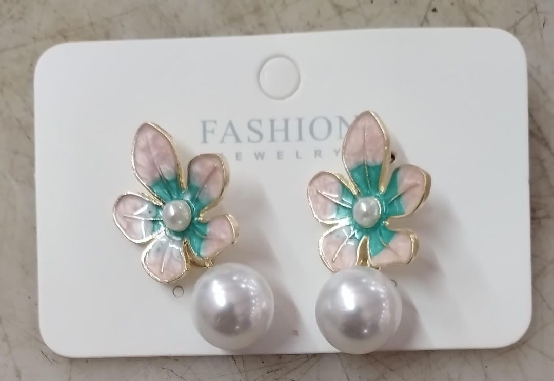 Flower Design Earring For Women Blue And Pink