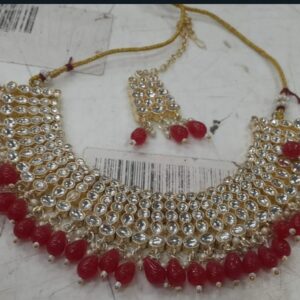 Gold Plated Womens Necklace Set Red