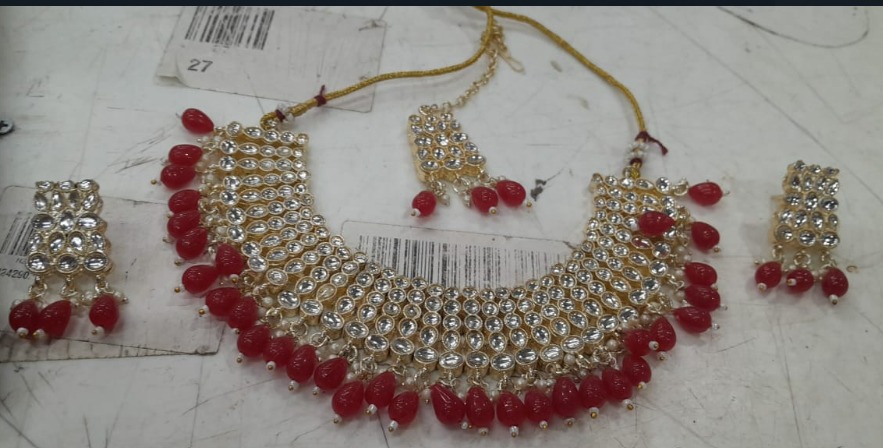 Gold Plated Womens Necklace Set Red