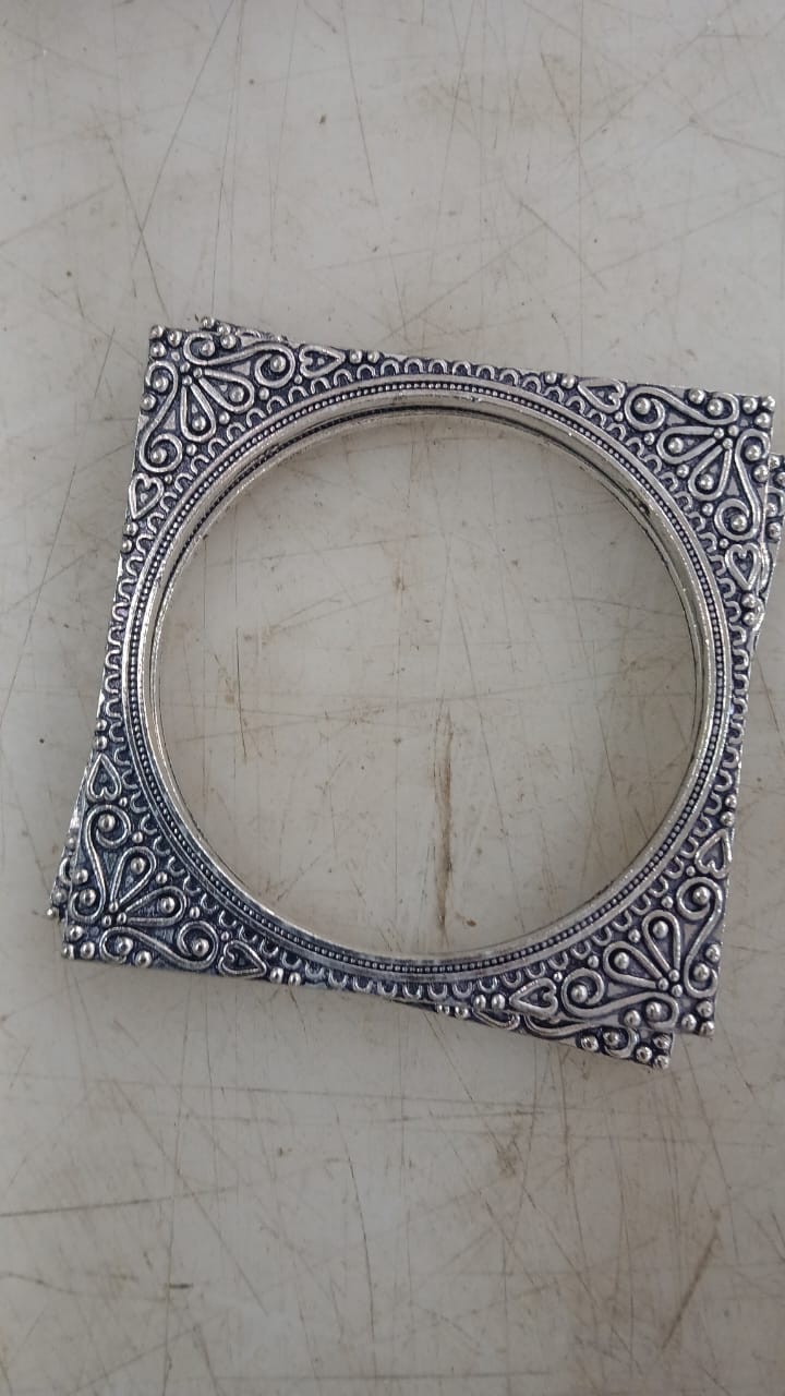 Latest Designed SilverPlated Oxidized Kada Bangle For Girls Size 2Point4