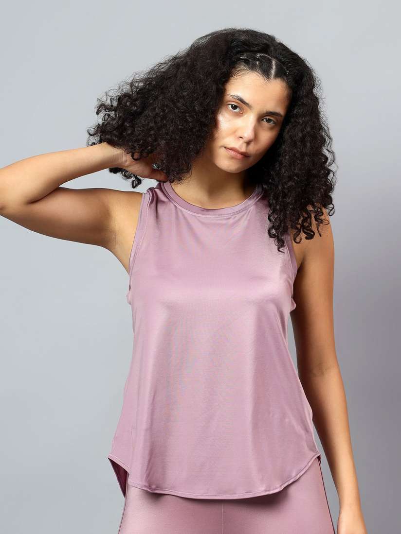 Fitkin Lavender Tank Top With Back Net Panel Design Size S