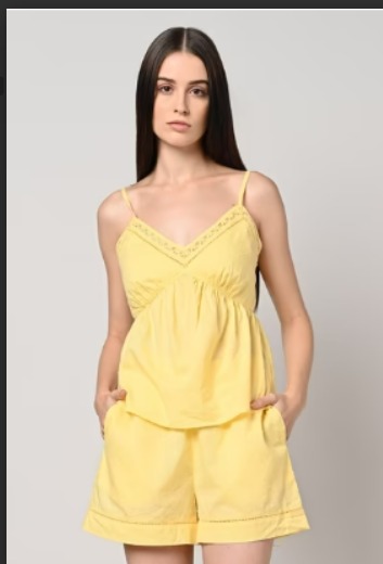 Marks Spencer SwissDot Top Shorts Set Size L Yellow Color