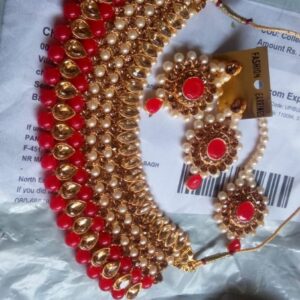 Necklace Earing Women Jewellery Set Gale Ka Haar Red Colour