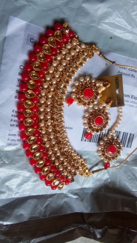 Necklace Earing Women Jewellery Set Gale Ka Haar Red Colour