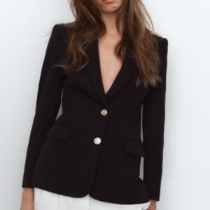 Zara Women Fitted Blazer With Shoulder Pads Black Size Xs