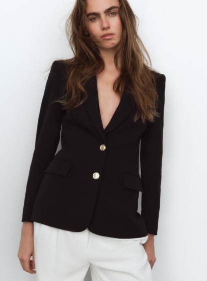 Zara Women Fitted Blazer With Shoulder Pads Black Size Xs