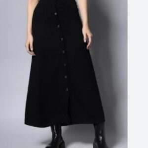 Codaisy Women Black Solid ALine Midi Denim Skirt Size 44