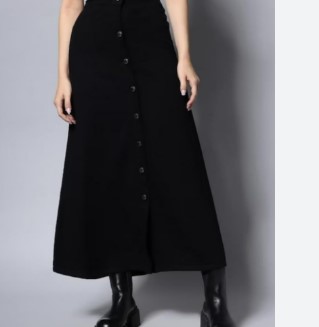 Codaisy Women Black Solid ALine Midi Denim Skirt Size 44