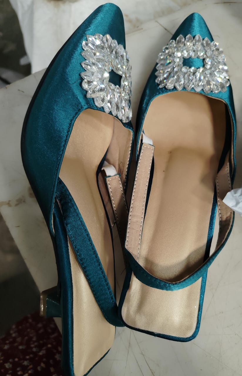 Teal Colour Single Elastic Toe Shoes High Women High Heels Size 38