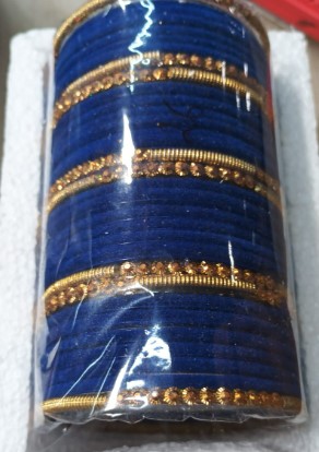 Beautiful Golden And Blue Bangles Set For Women Size 2X4