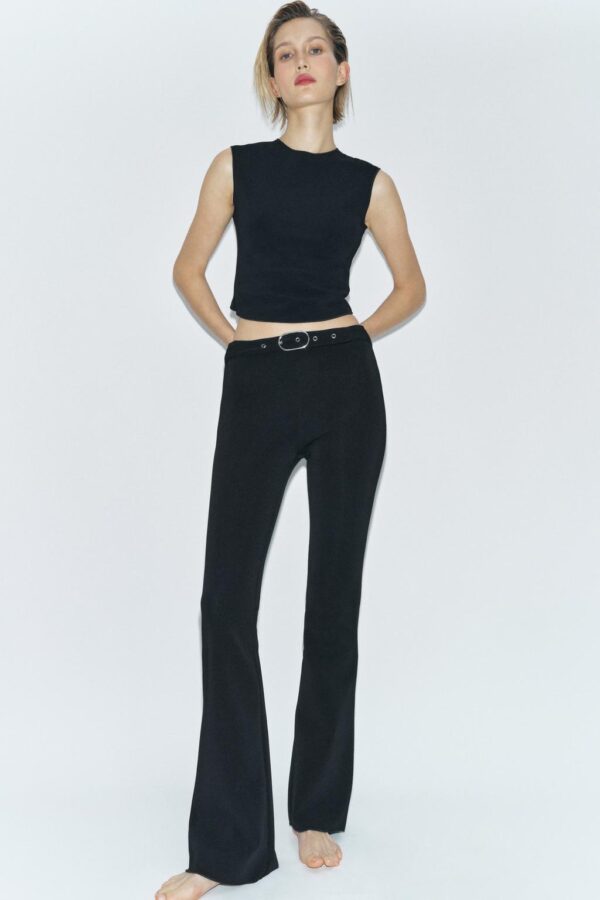 Zara Women Contouring Stretch Flare Trousers Black Size S
