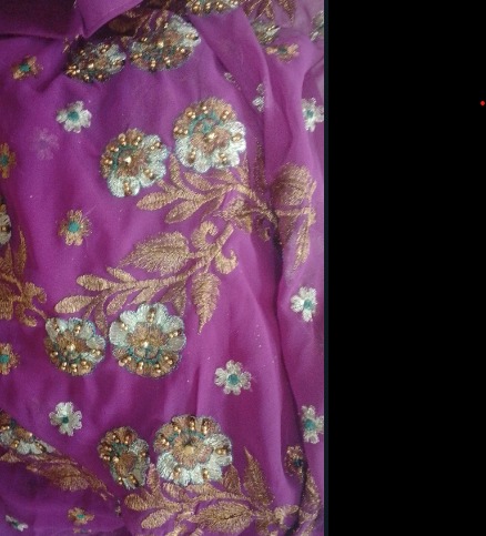 Women Purple Colour Embroidery Work Saree