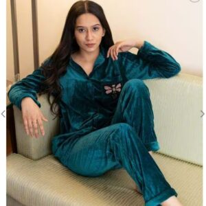 Midnight Angels By Pc Nightwear Set With Embellishment In Green Colour Size S