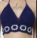Velvery Handmade Halter Neck Blue Crochet Bralette For Womens
