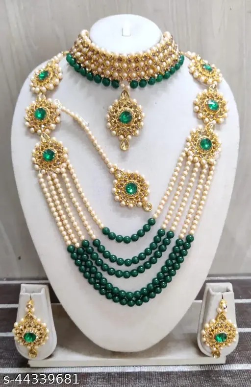 Bridal Jewellery Set For Women Girls Pearl Gold Plated Bead Necklace And Earrings