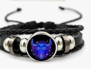 Zodiac Leather Bracelet Black Blue