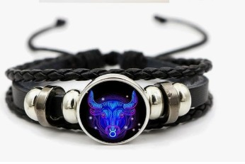 Zodiac Leather Bracelet Black Blue