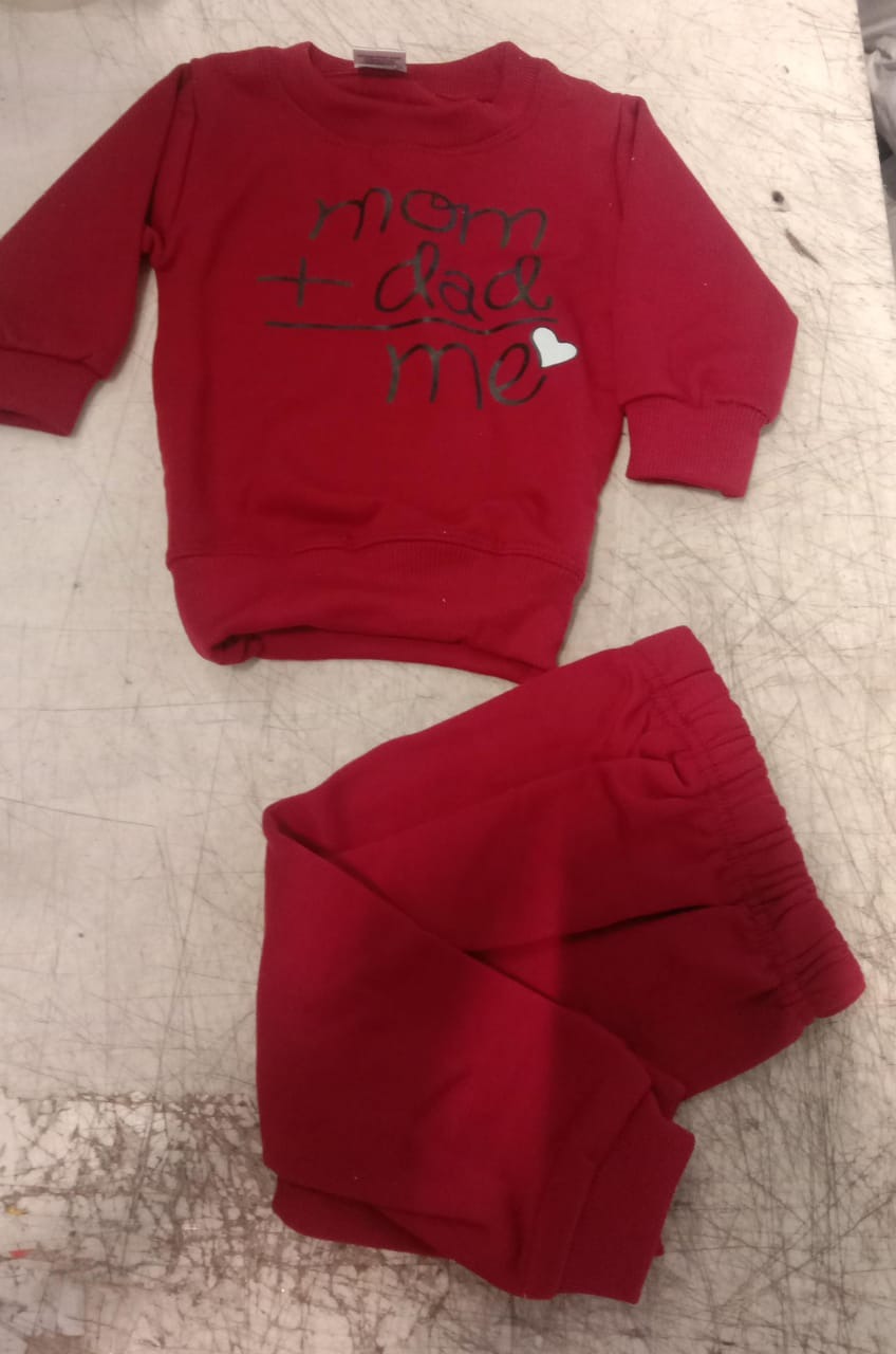 Mom Dad Me Maroon Fleece Winter Sweater Set For Boys Kids For 8 To 12 Months