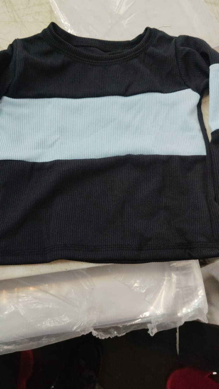 Kids Girl Black And Sky Blue Color Full Sleeve T Shirt Size 1 Years