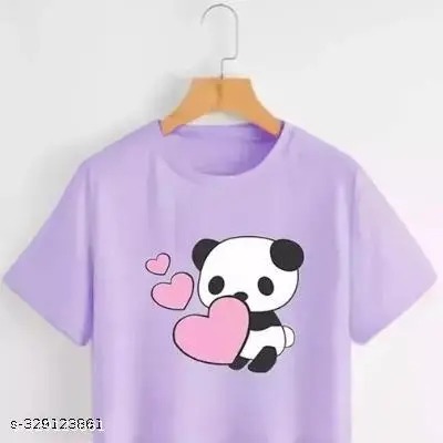 Women Purple Color Panda Printed T Shirt Size Xl