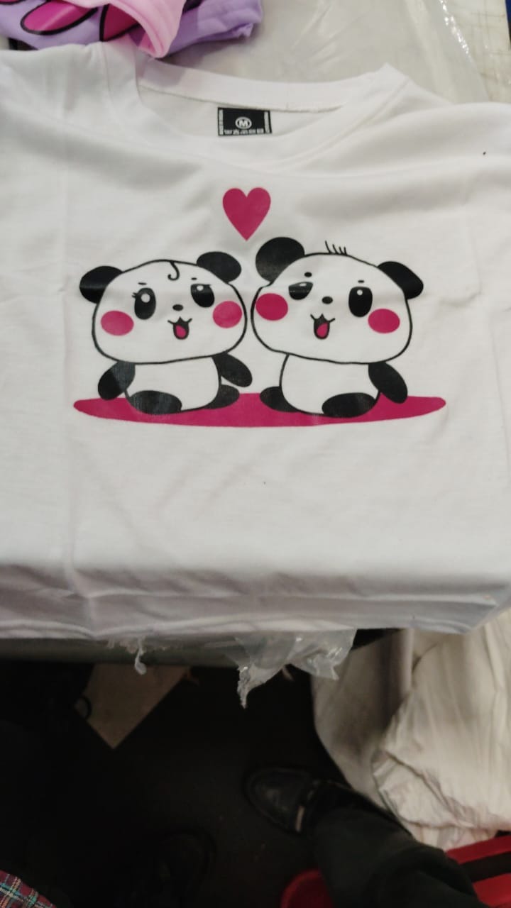 Women White Color Panda Printed T Shirt Size M