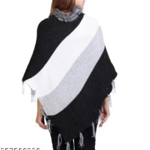 Women Winter Poncho Black White Size Xl