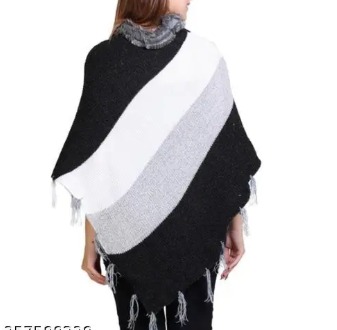 Women Winter Poncho Black White Size Xl