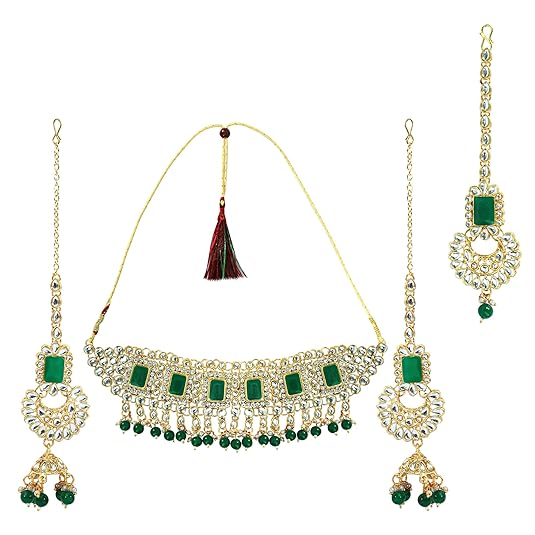 Pearls Antique Green Alloy Rajputi Jewellery Set