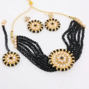 Zaveri Wine Multi Strand Pearls Kundan Choker Necklace Earring Ring Set Women