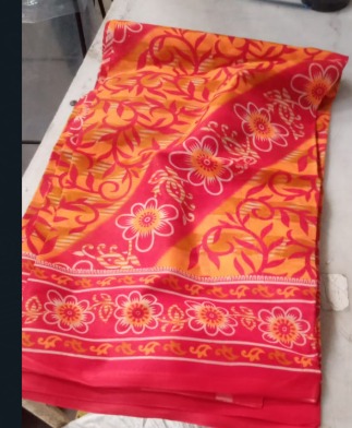 Red Printed Womens Cotton Saree