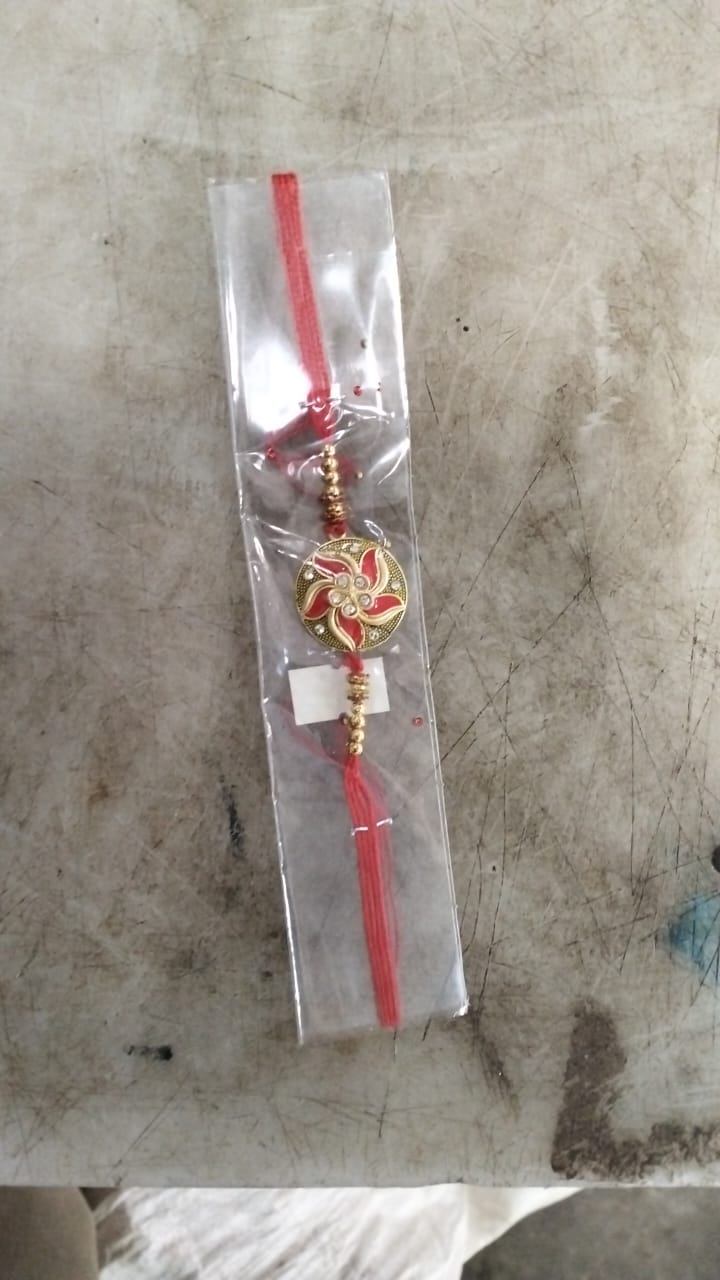 Fancy Rakhi Red Golden Color