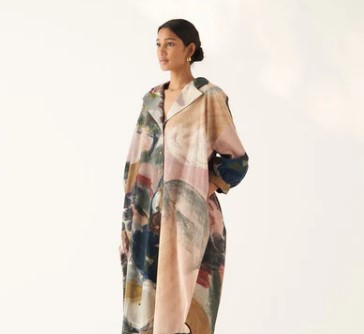 Ofrida Multicolour Printed Wallflower Trench Dress Without Belt For Women Size L