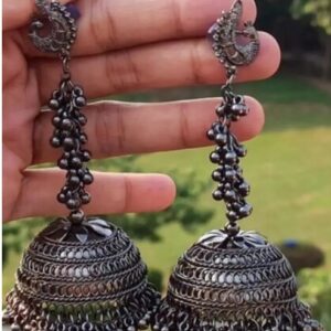 Womens Silver Black Jhumka Earrings