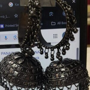 Womens Silver Black Jhumka Earrings