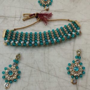Women Blue Color Necklace Earrings With Tikka