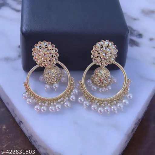 Women Pearl Chandbali Earrings Set
