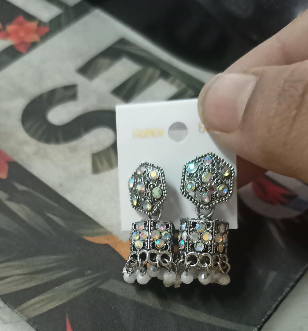 Tet Earring For GirlsOxidized Silver