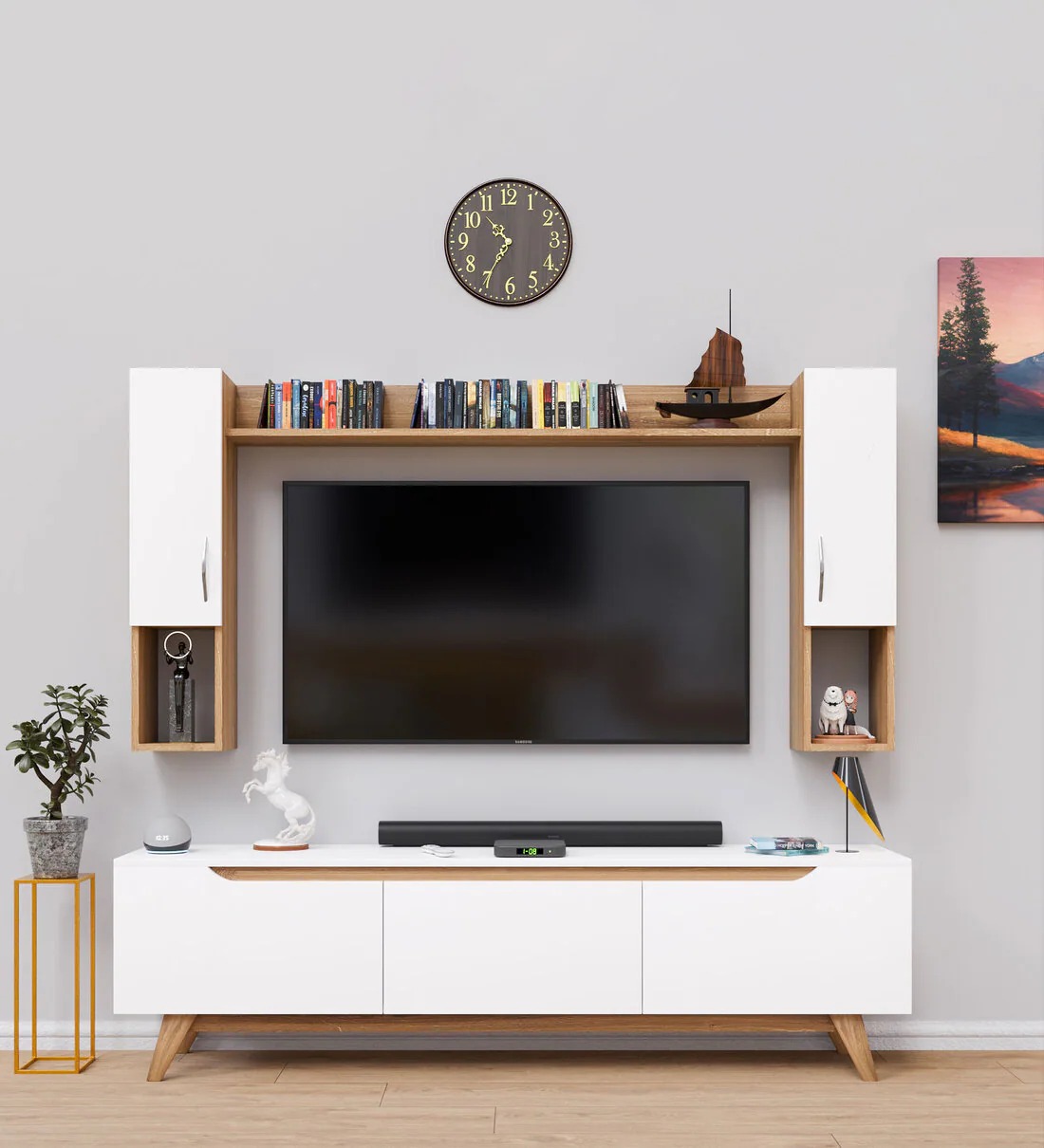 D3 M5 Tv Console In Canyon Oak And White Colour