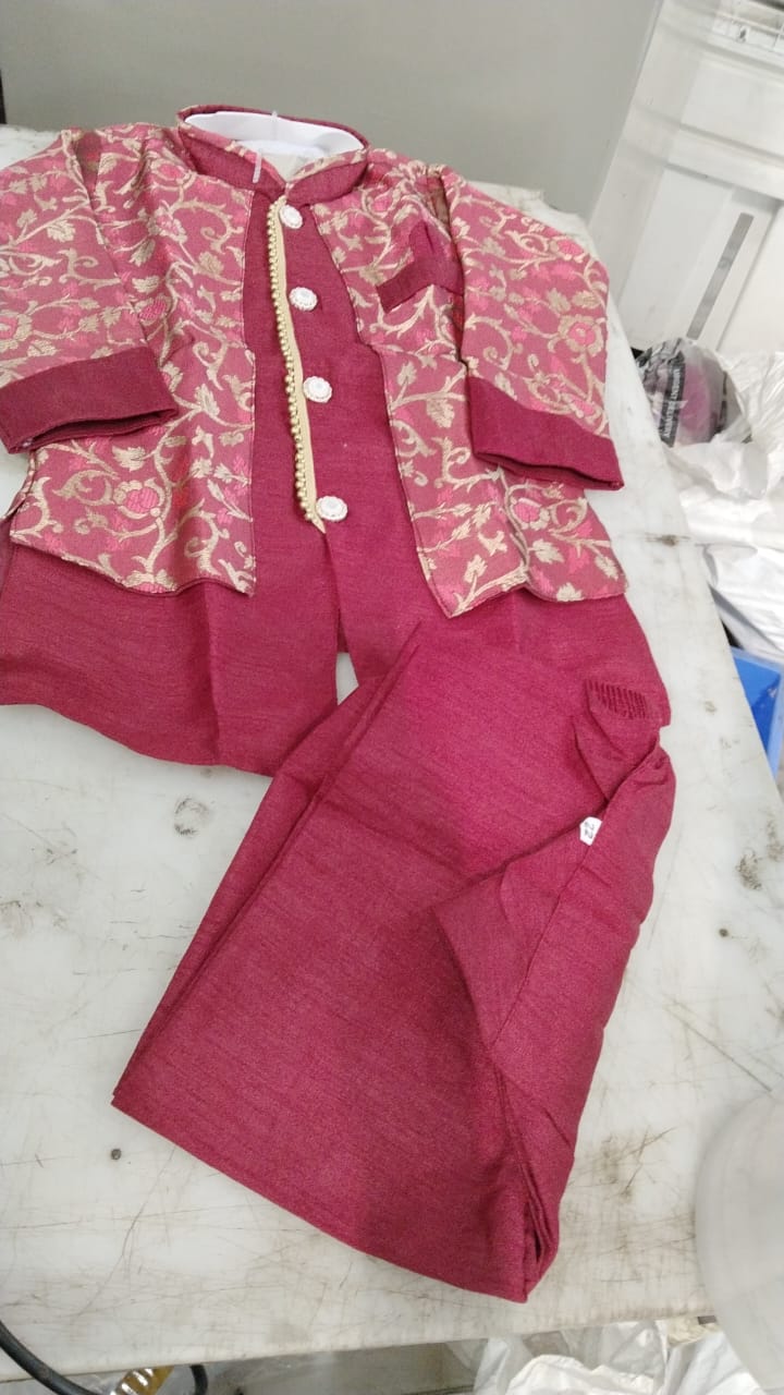 Maroon Color Printed Sherwani For Boys Festival Size 22