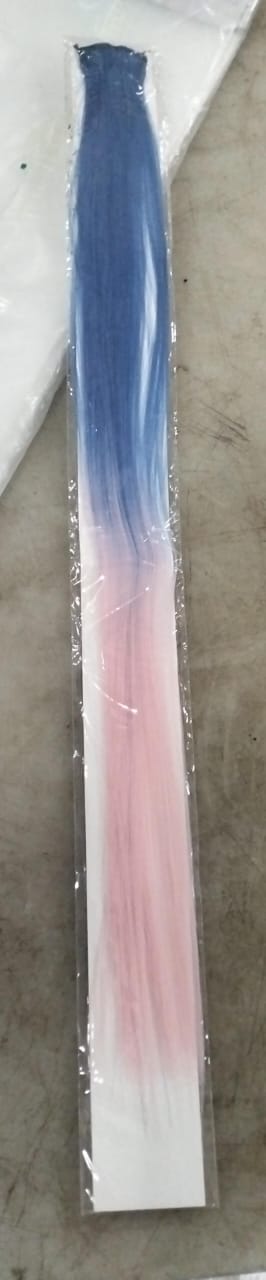 Baal Synthetic Straight Hair Extension Stripes For Women And Girls Blue And Pink Color
