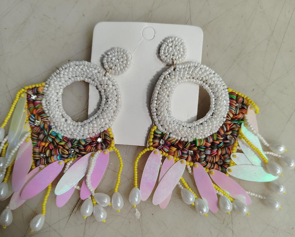 Handmade Stylish Earrings Beads Fabric Tassel Earring
