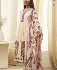 Biba Women Cream Colour Printed Kurti Palazzo With Dupatta Size 38