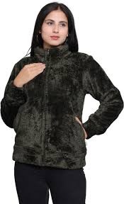 Olive Faux Fur Winter Hooded Jacket For Women Black Size M
