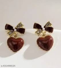 Charming Korean Red Wine Bow Knot Heart Earrings Perfect Fashion Jewelry Women Girls
