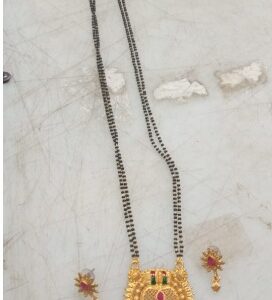 Black And Gold Womens Artificial Mangalsutra With Earrings