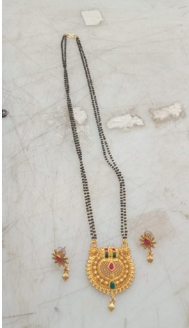 Black And Gold Womens Artificial Mangalsutra With Earrings