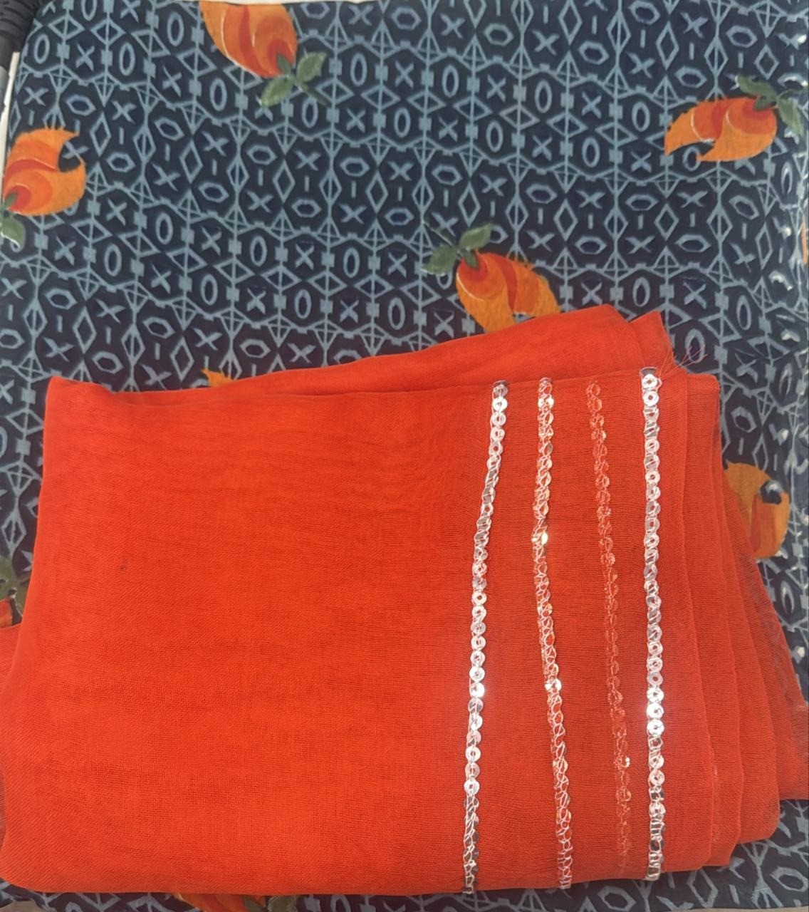 Women Suit Blue Color With Orange Dupatta Unstitched