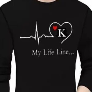 Full Sleeves Black Round Neck T Shirt My Life Line K Size S