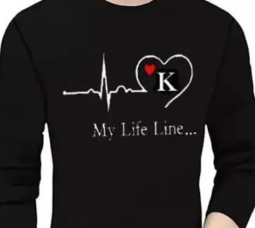 Full Sleeves Black Round Neck T Shirt My Life Line K Size S